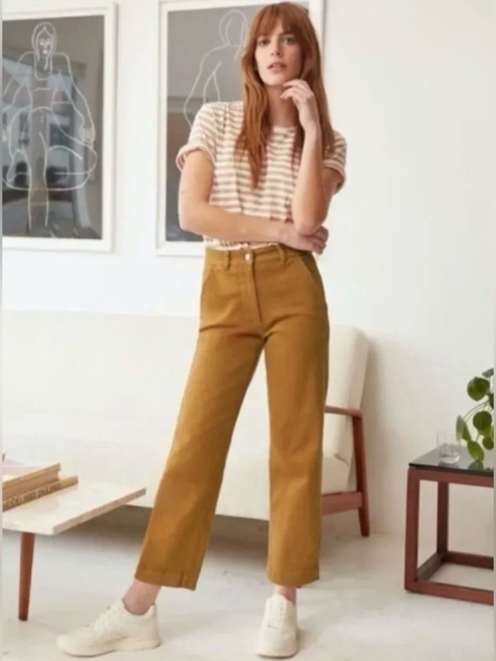 Everlane 8 Straight Leg Cropped Cotton Chino Pants Preppy Fall Office Stretchy